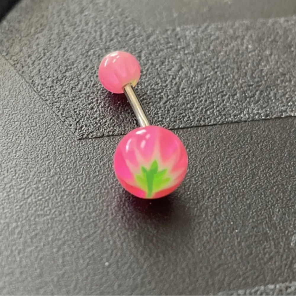 NEW Pink Green And White belly button ring barbell